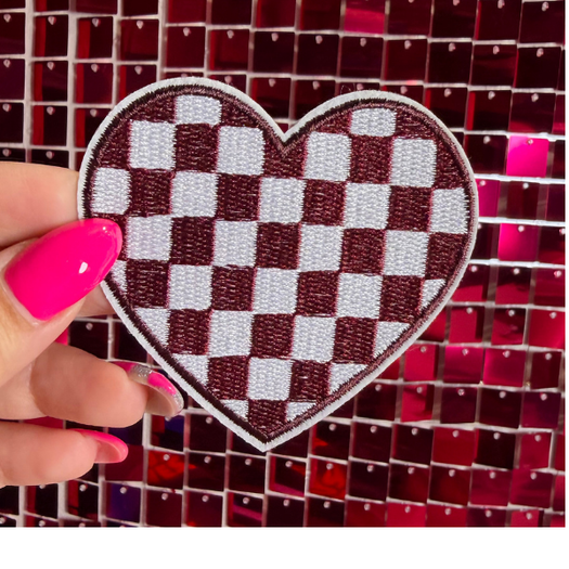 Checkered Hearts Iron on Patch