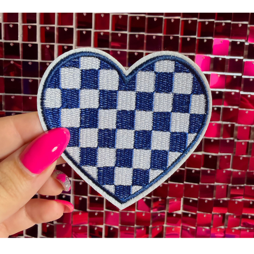 Checkered Hearts Iron on Patch