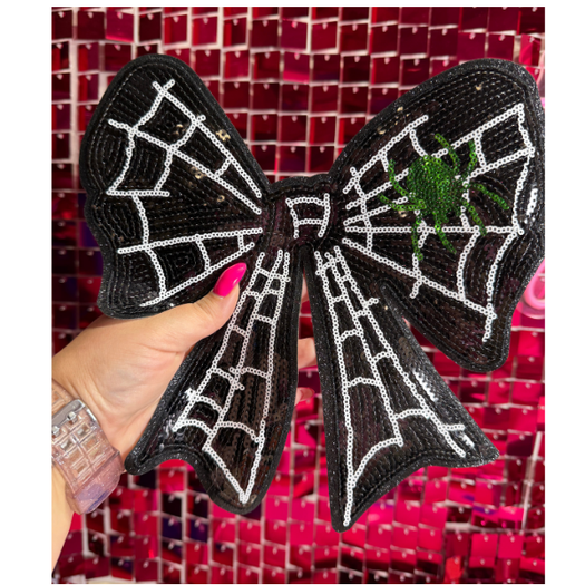 Black Spooky Bow Large Iron On Patch