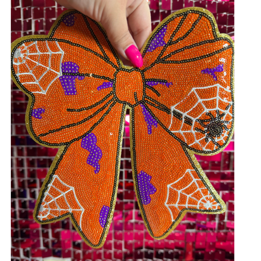 Orange Spooky Bow Large Iron On Patch