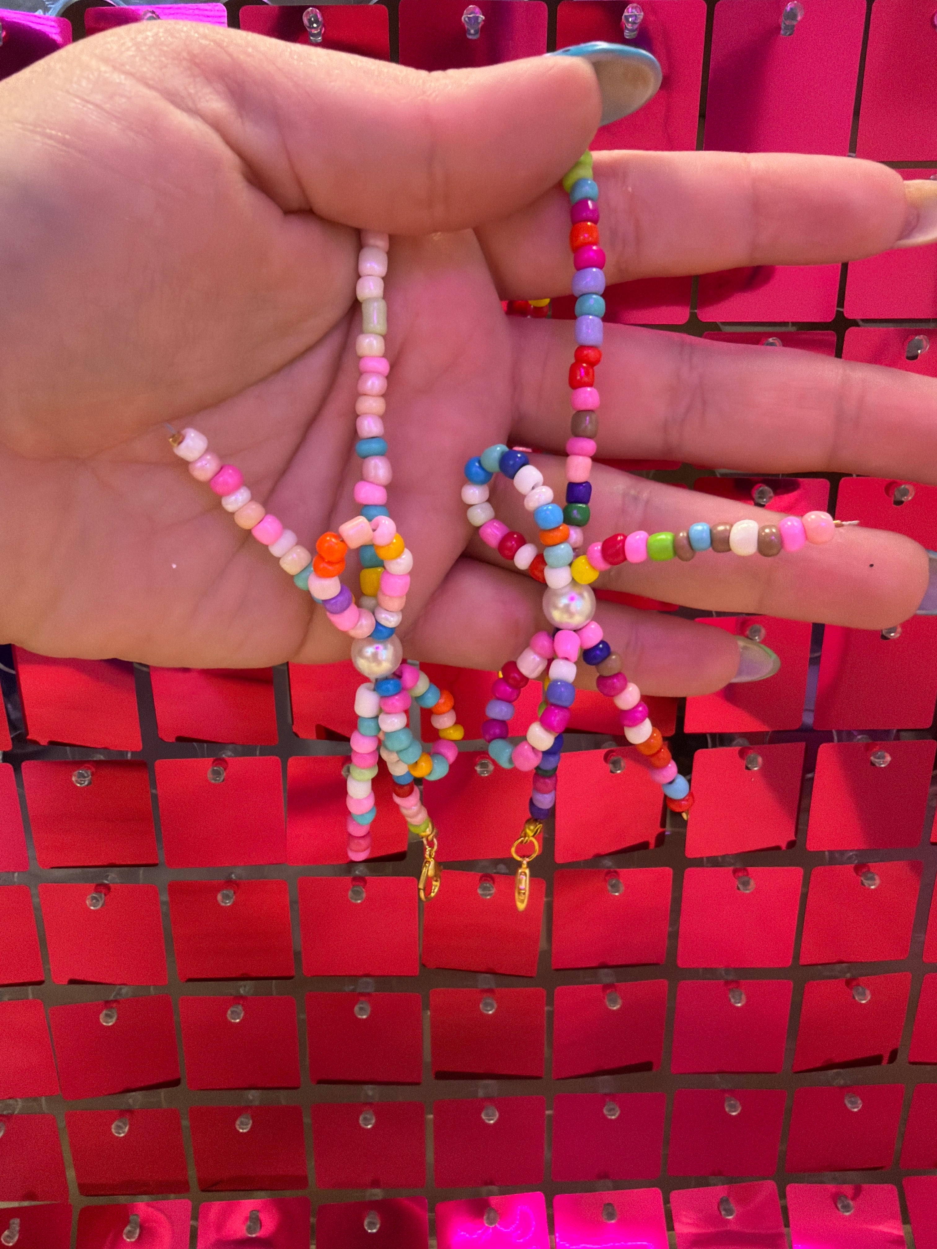 Rainbow Beaded Bow Hat Chain