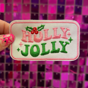 Holly Jolly Pink/Green Iron On Patch