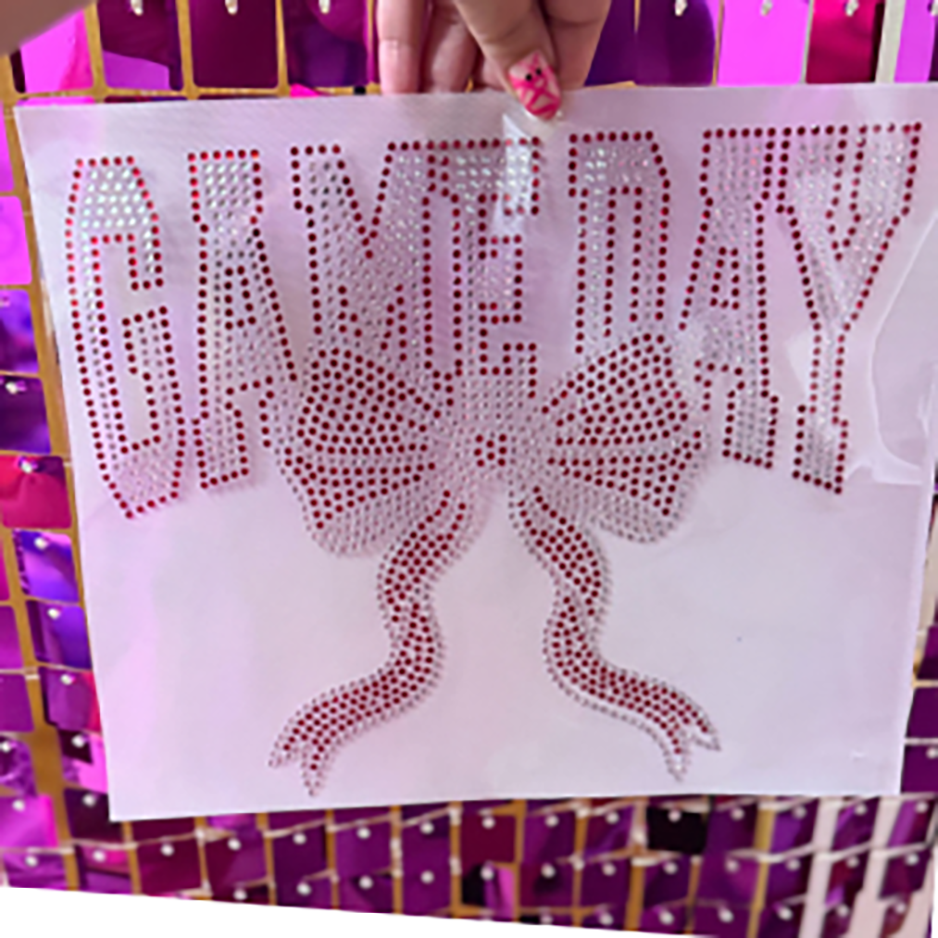 Game Day Girly Bow Rhinestone Transfer
