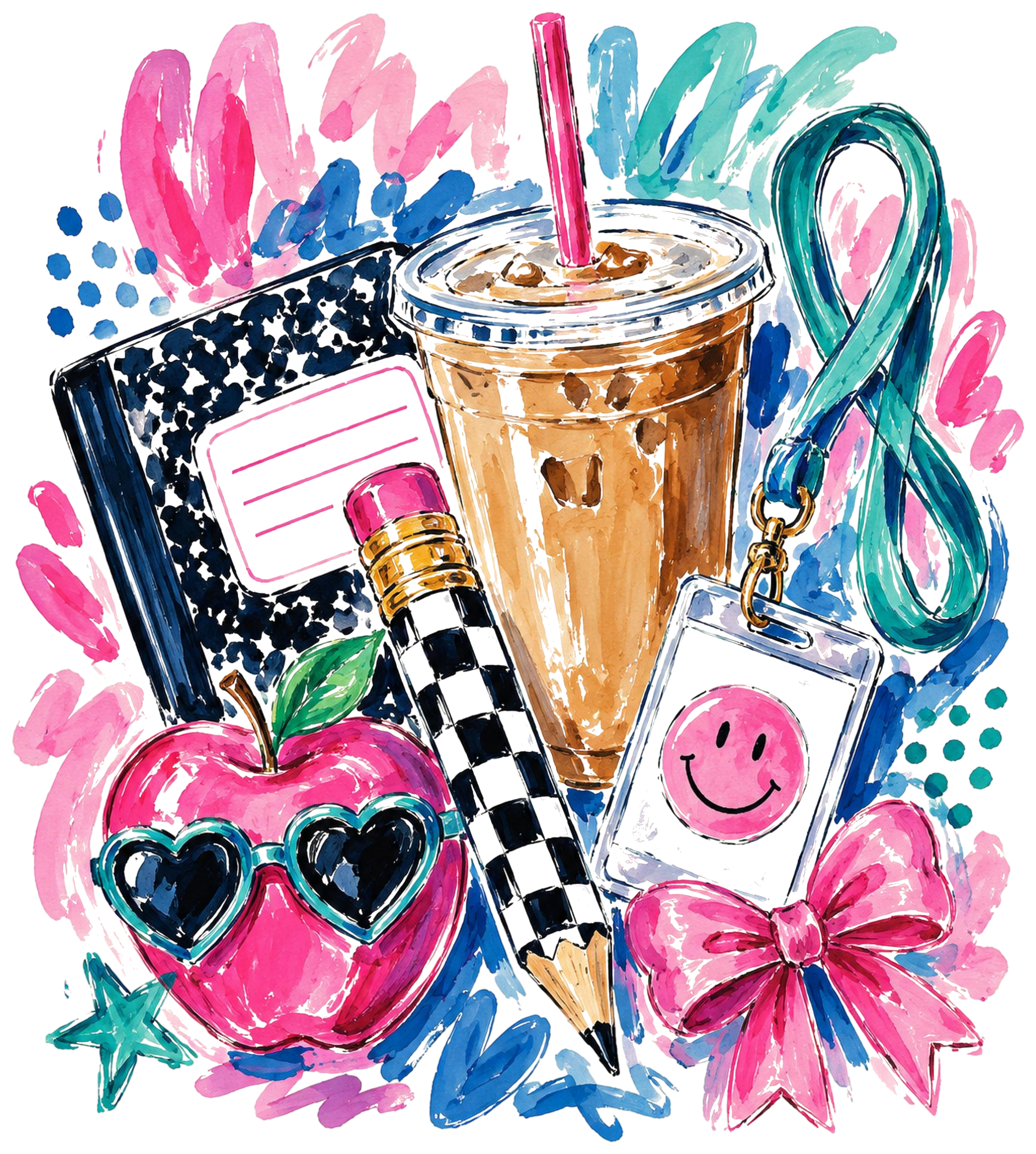 T10 - Preppy Watercolor Teacher DTF Transfer