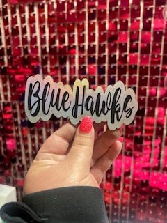 Blue Hawks Script Leather Iron On Patch - My Vinyl Craft