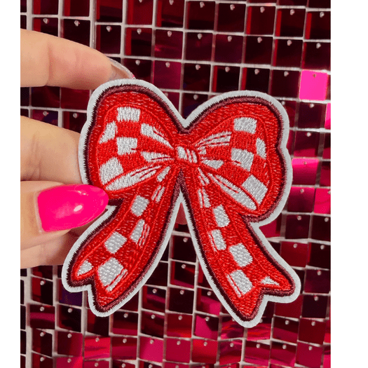 Checkered Bow Iron on Patch - My Vinyl Craft