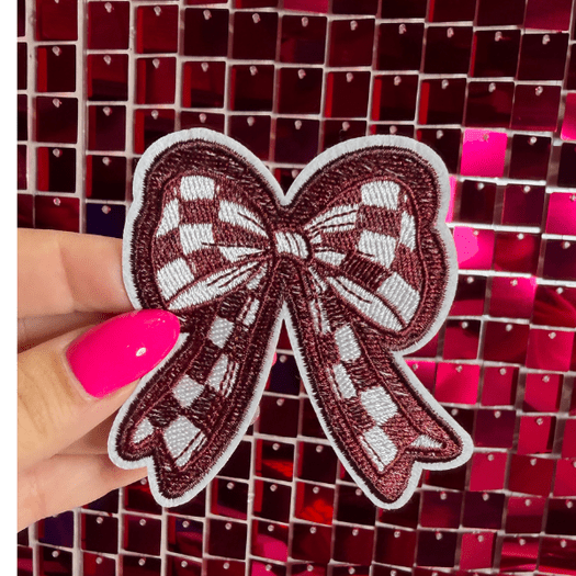 Checkered Bow Iron on Patch - My Vinyl Craft