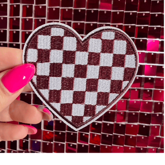 Checkered Hearts Iron on Patch - My Vinyl Craft