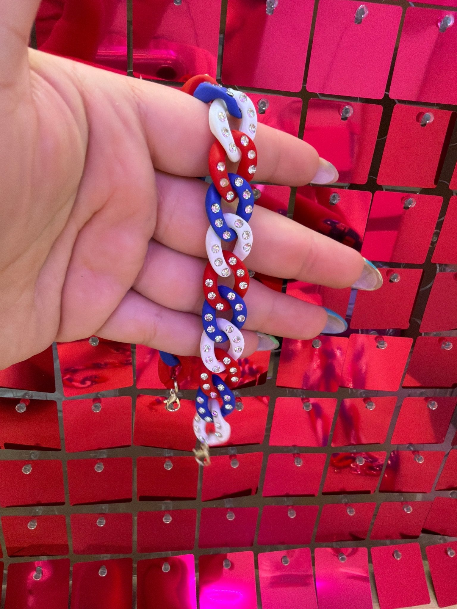 Chunky RWB Rhinestone Hat Chain - My Vinyl Craft