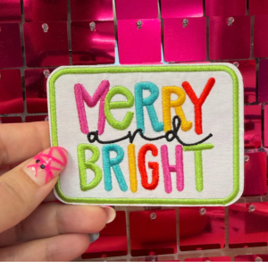 Green Merry and Bright Iron On Patch - My Vinyl Craft