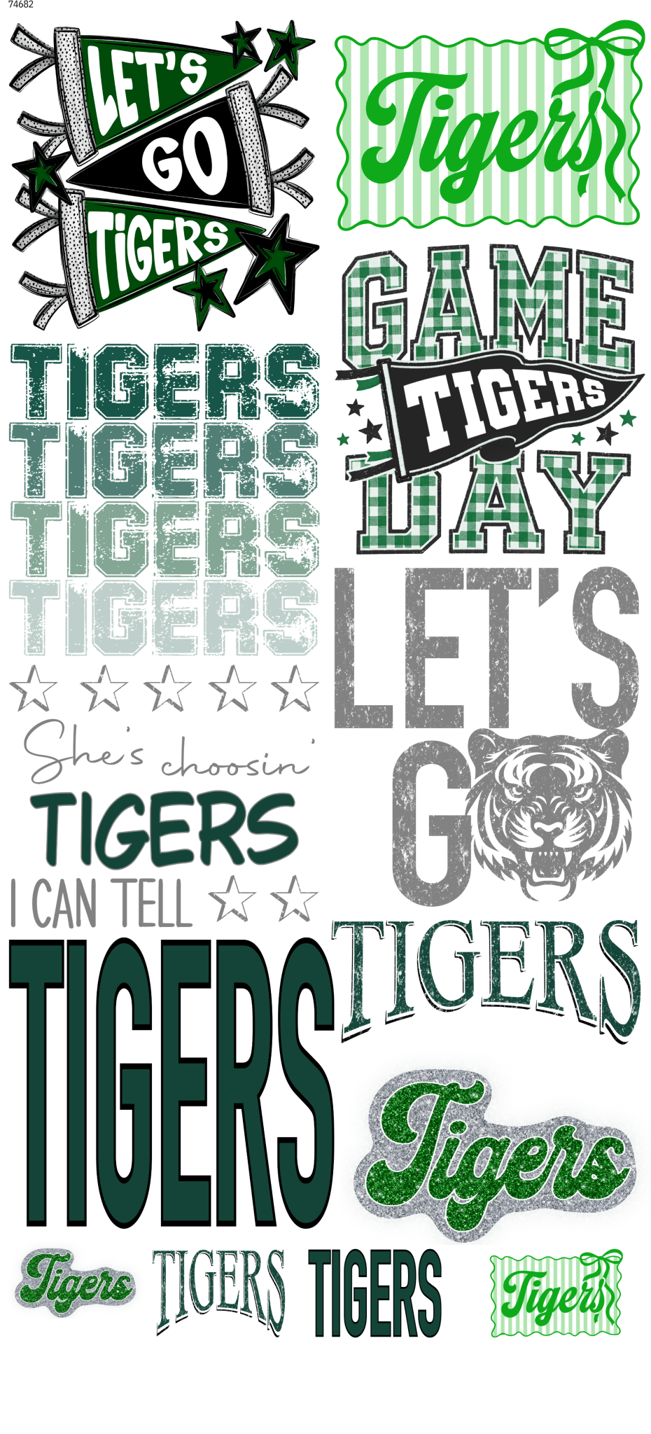 Green Tigers 26 Pre-Made DTF Gangsheet - My Vinyl Craft