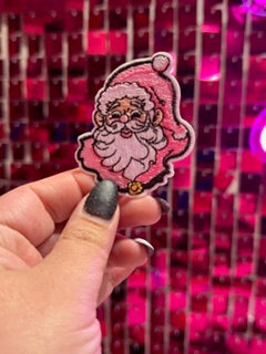 Pink Santa Iron On Patch
