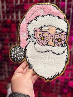 Pink Santa Vibes Chenille Iron On Patch