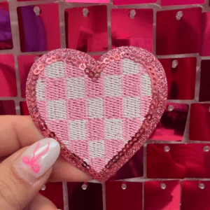 Pink Checkered Heart Iron On Patch - My Vinyl Craft