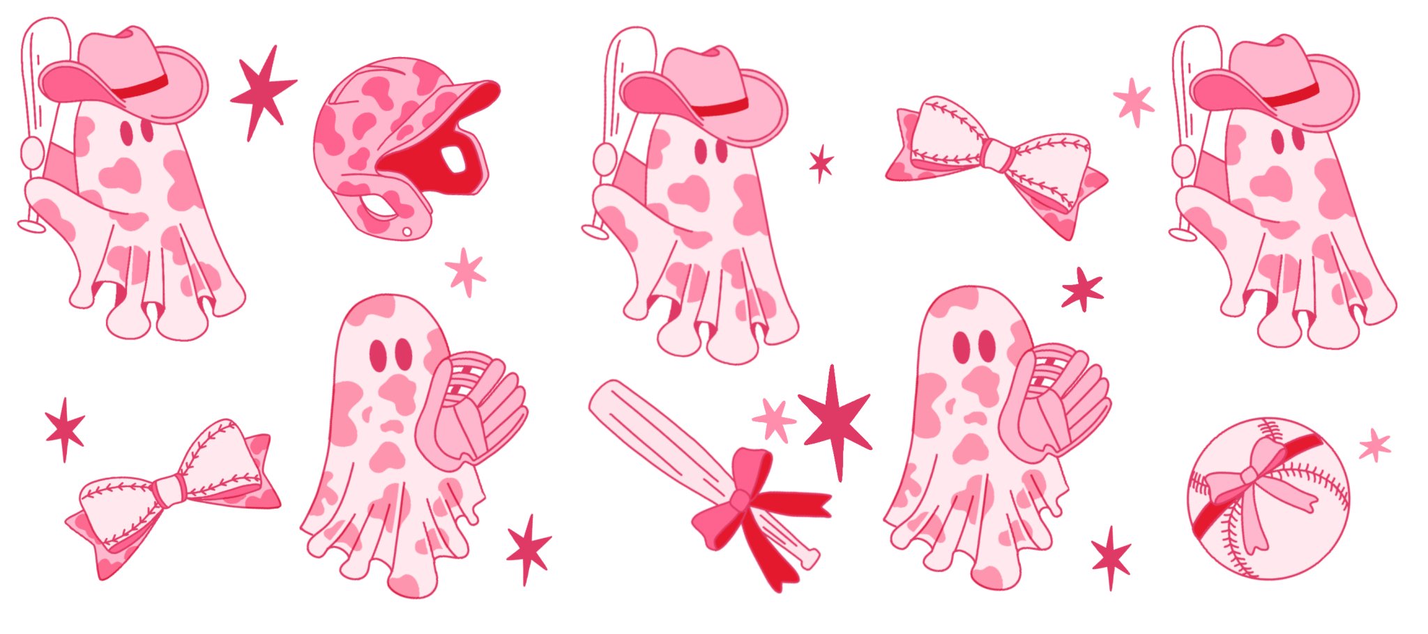 Pink Ghost Baseball UV DTF Cup Wrap - My Vinyl Craft