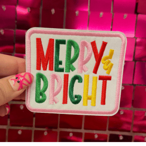 Pink Merry and Bright Iron On Patch - My Vinyl Craft