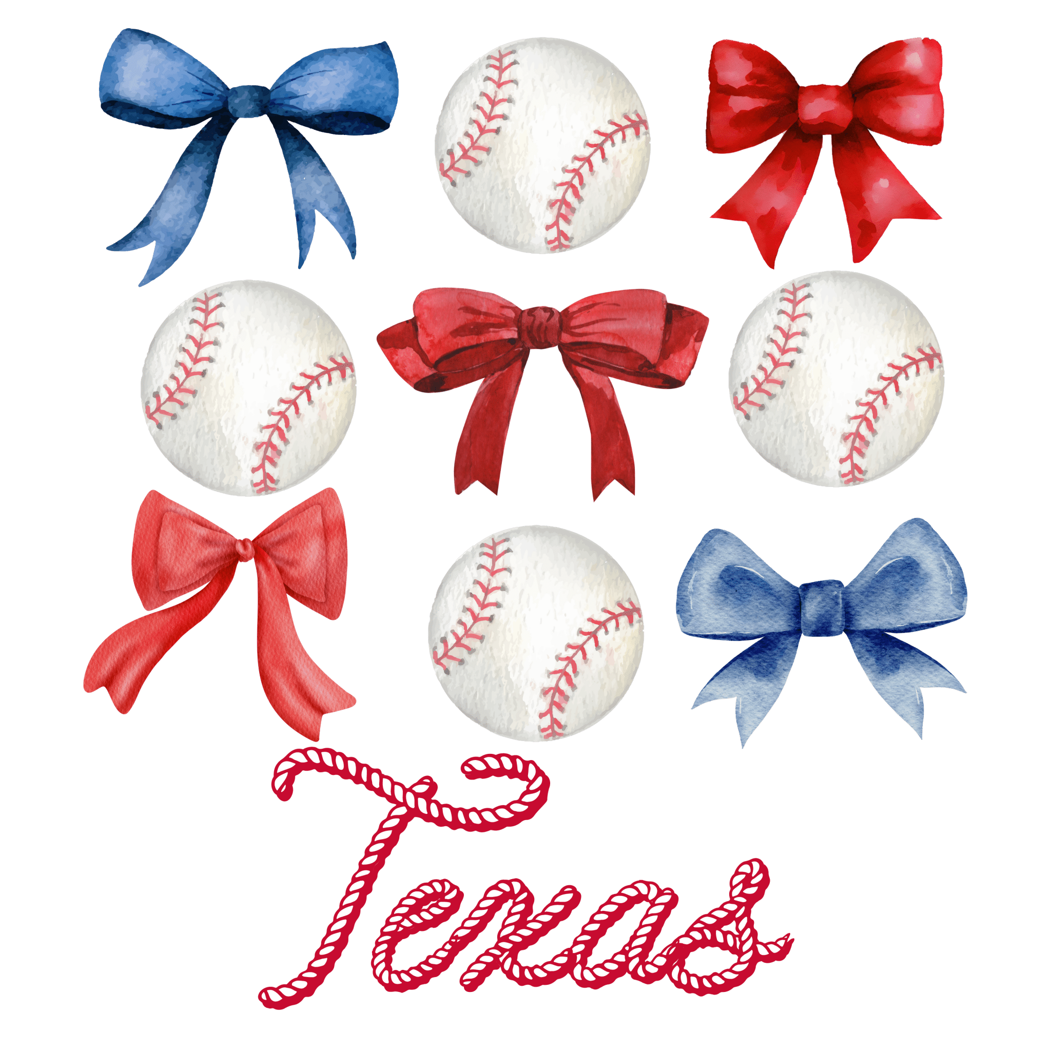 R8 - Baseball Texas Bow DTF Transfer - My Vinyl Craft