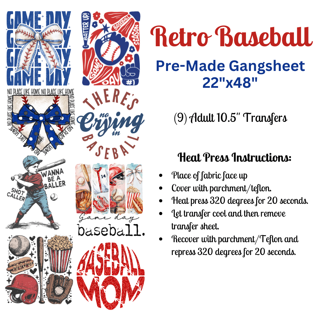Retro Baseball Pre - Made DTF Gangsheet - My Vinyl Craft
