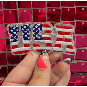 RWB USA Silver Glitter Iron On Patch - My Vinyl Craft