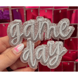 Silver Gameday Script Iron On Patch - My Vinyl Craft
