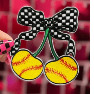 Softball Cherry Iron On Patch - My Vinyl Craft