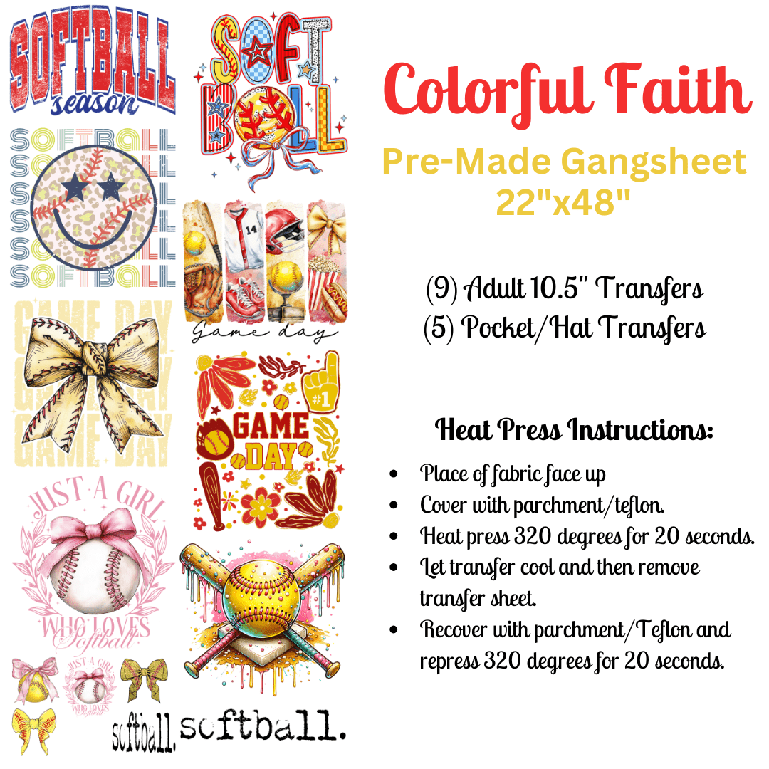 Softball DTF Pre - Made Gangsheet - My Vinyl Craft