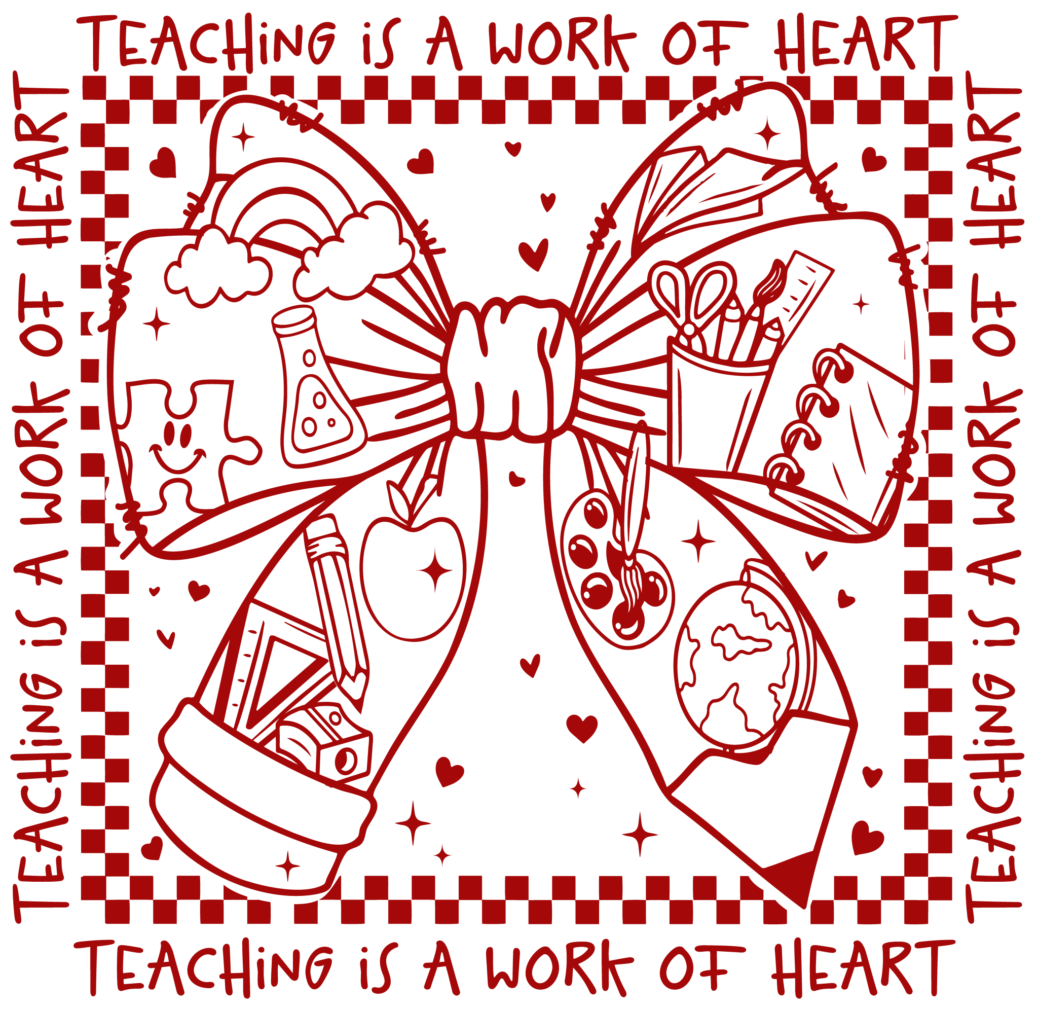 T17 - Red Teacher Bow DTF Transfer - My Vinyl Craft