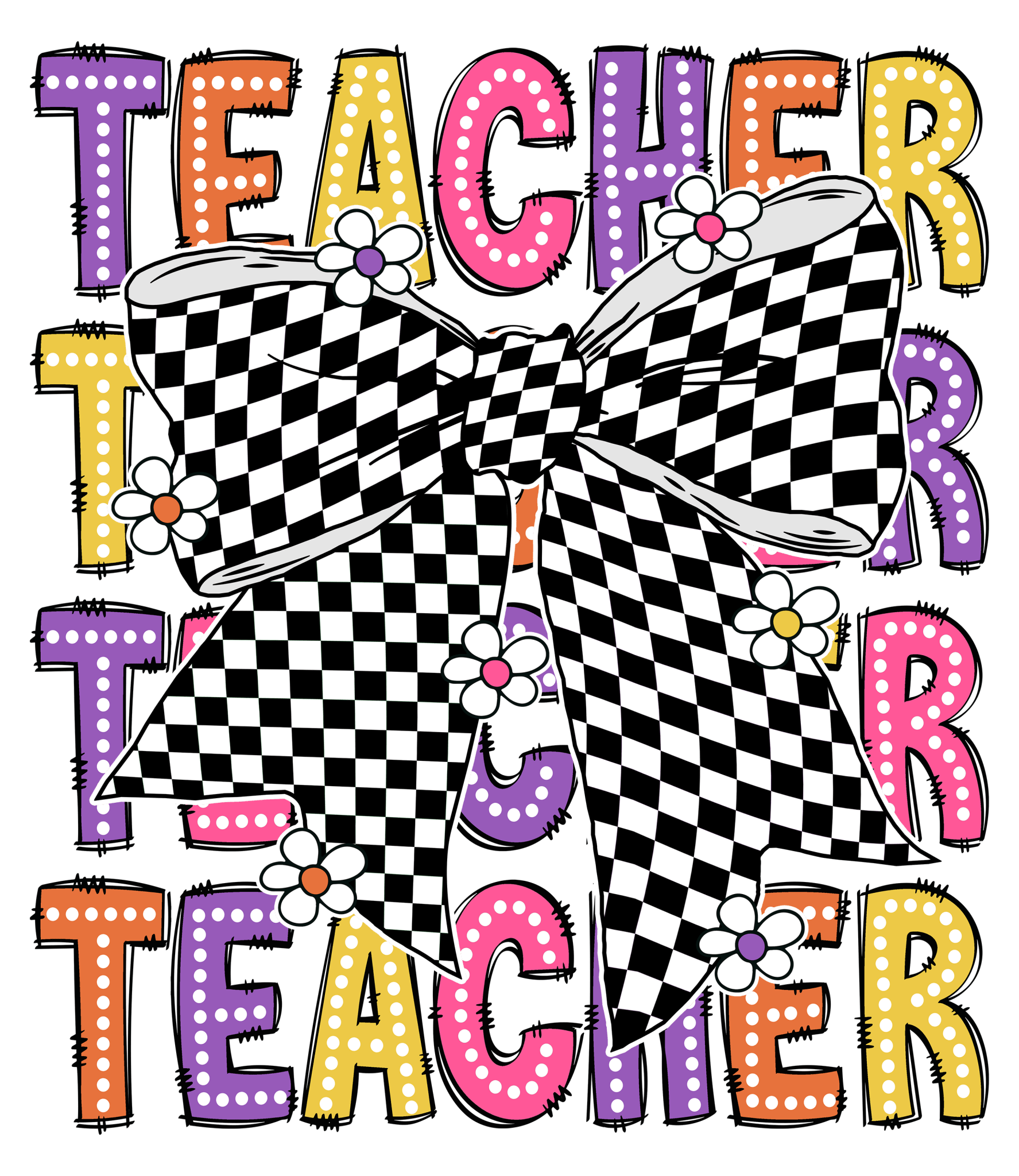 T3 - Teacher Checkered Bow DTF Transfer - My Vinyl Craft