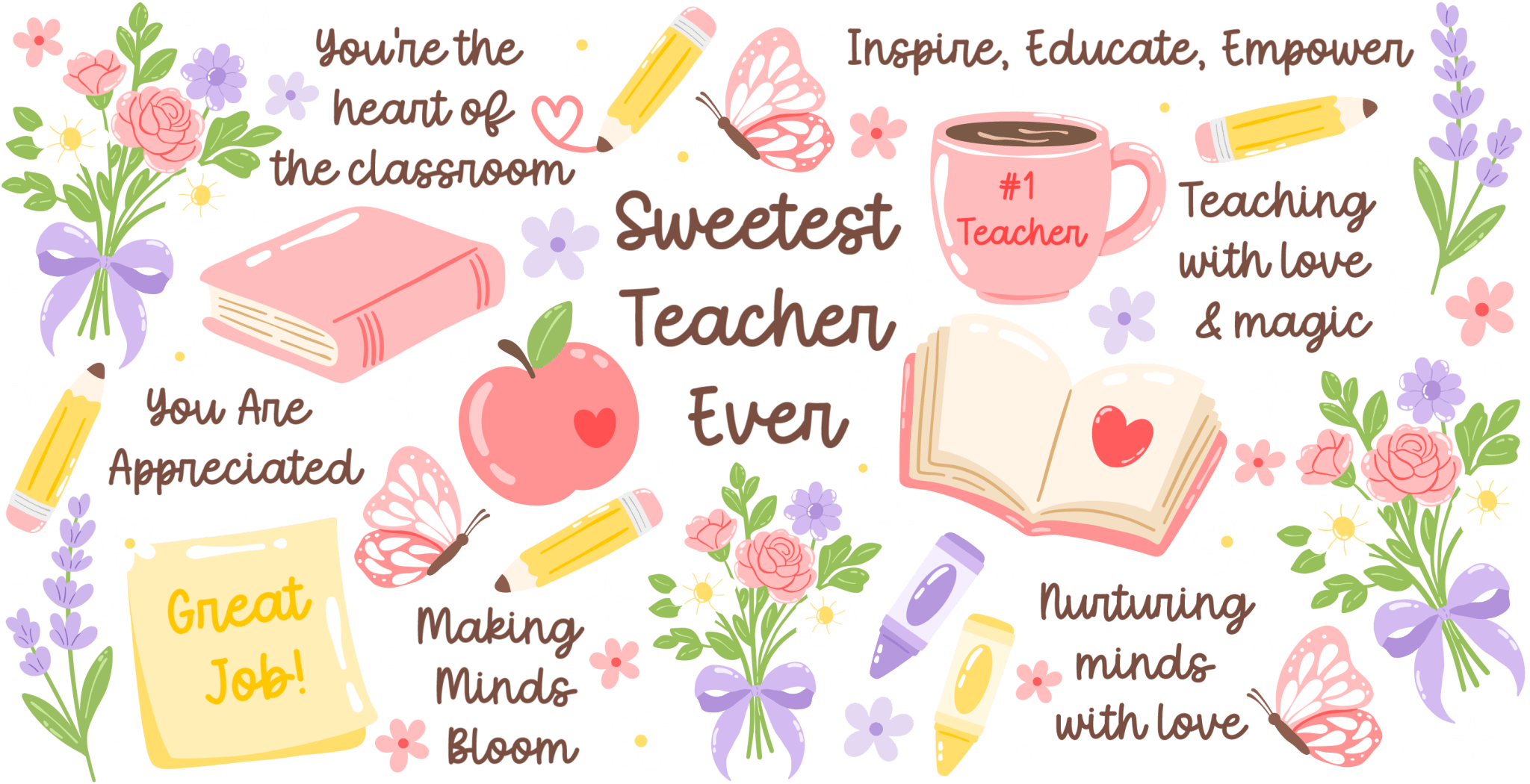 UV131 - Sweetest Teacher Ever UV DTF Cup Wrap - My Vinyl Craft