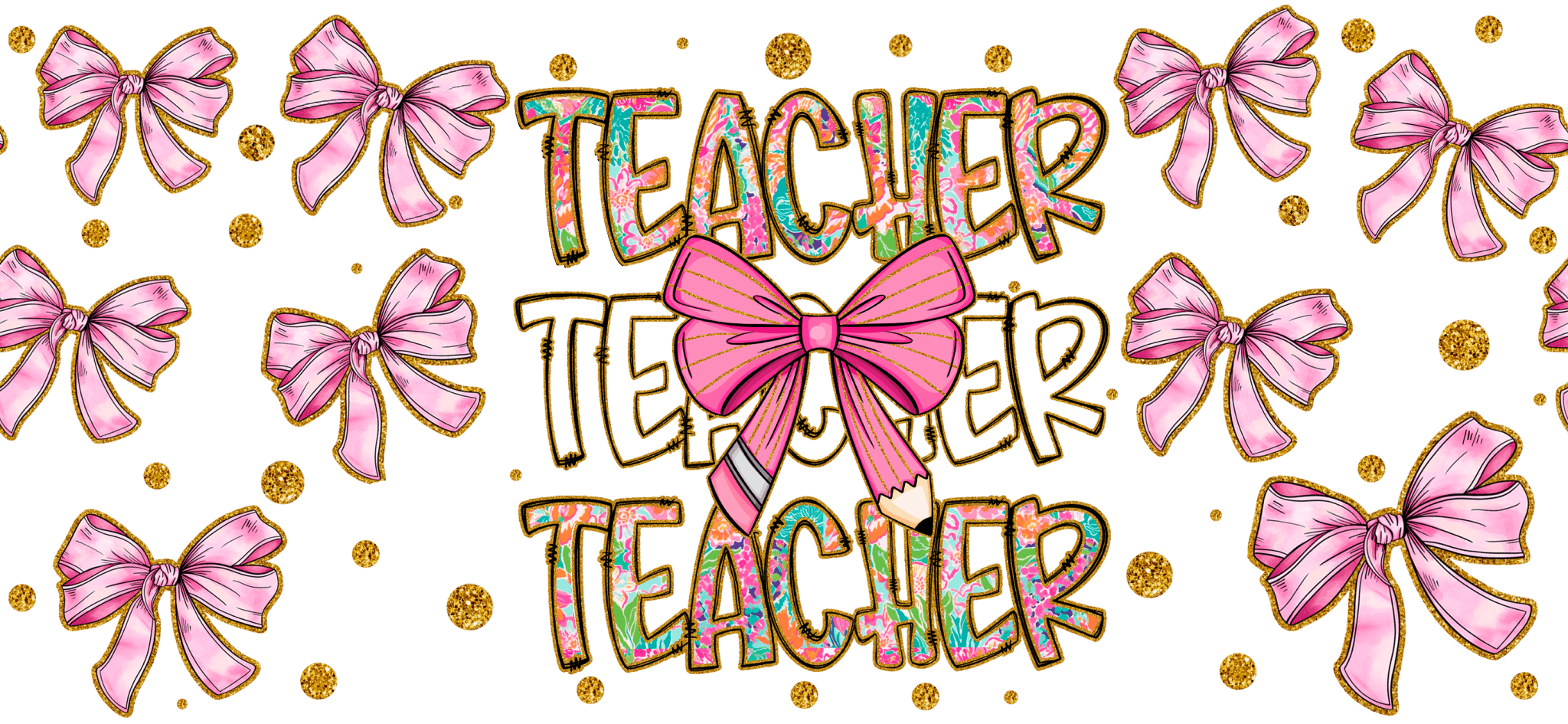 UV133 - Teacher Pink Bow UV DTF Cup Wrap - My Vinyl Craft