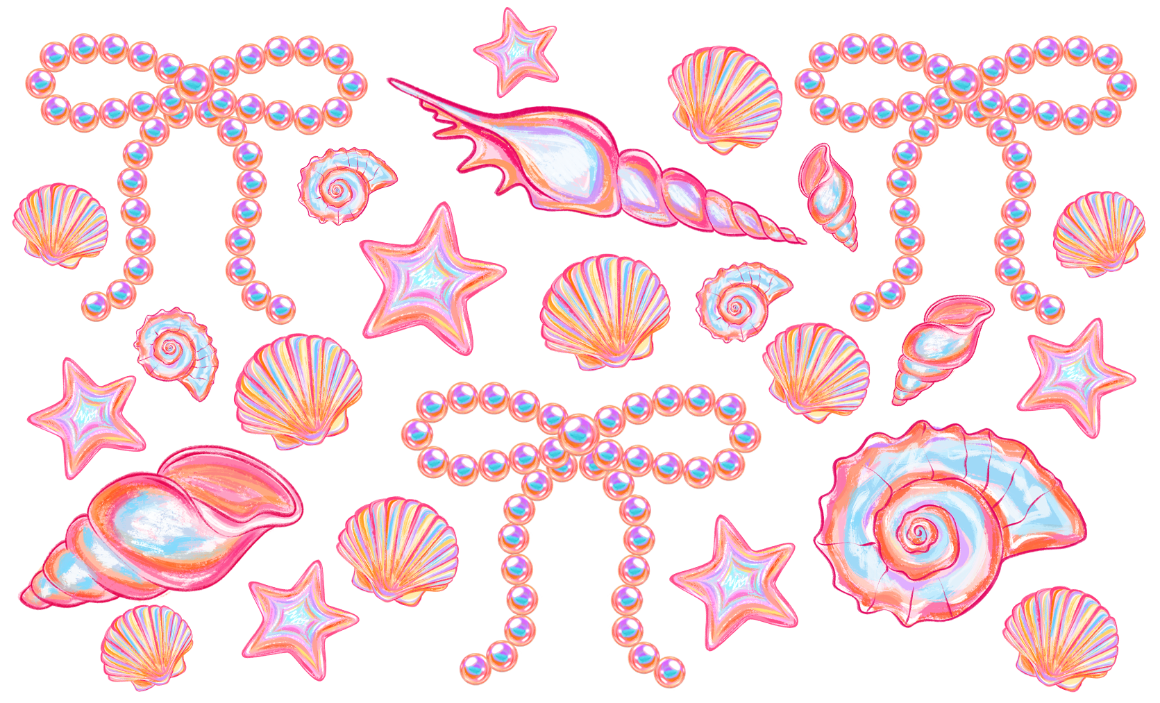 UV135 - Summer Pastel Shells UV DTF Cup Wrap - My Vinyl Craft