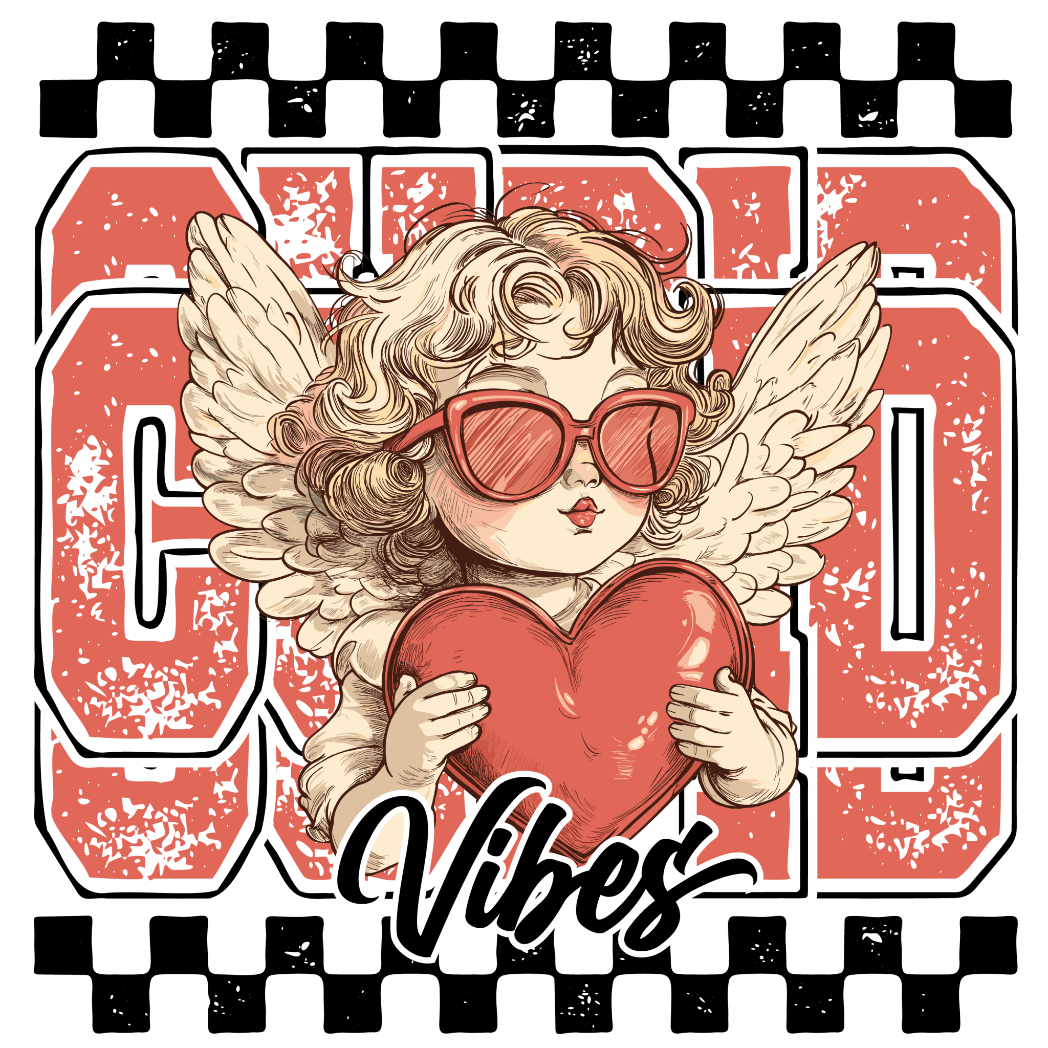 VA24 - Cupid Vibes Checkered DTF Transfer - My Vinyl Craft