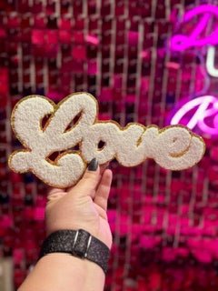 White Love Chenille Iron On Patch - My Vinyl Craft