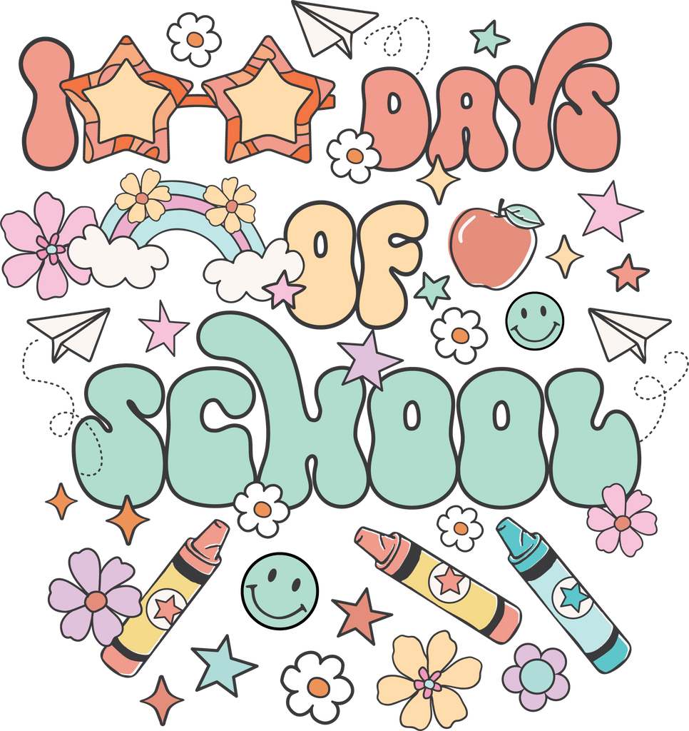 100 Days of School Pastel DTF Transfer - My Vinyl Craft