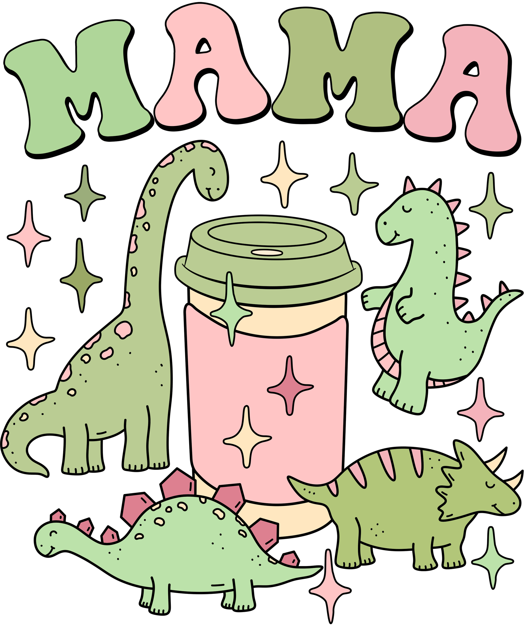 Mama Dino Coffee DTF Transfer - My Vinyl Craft