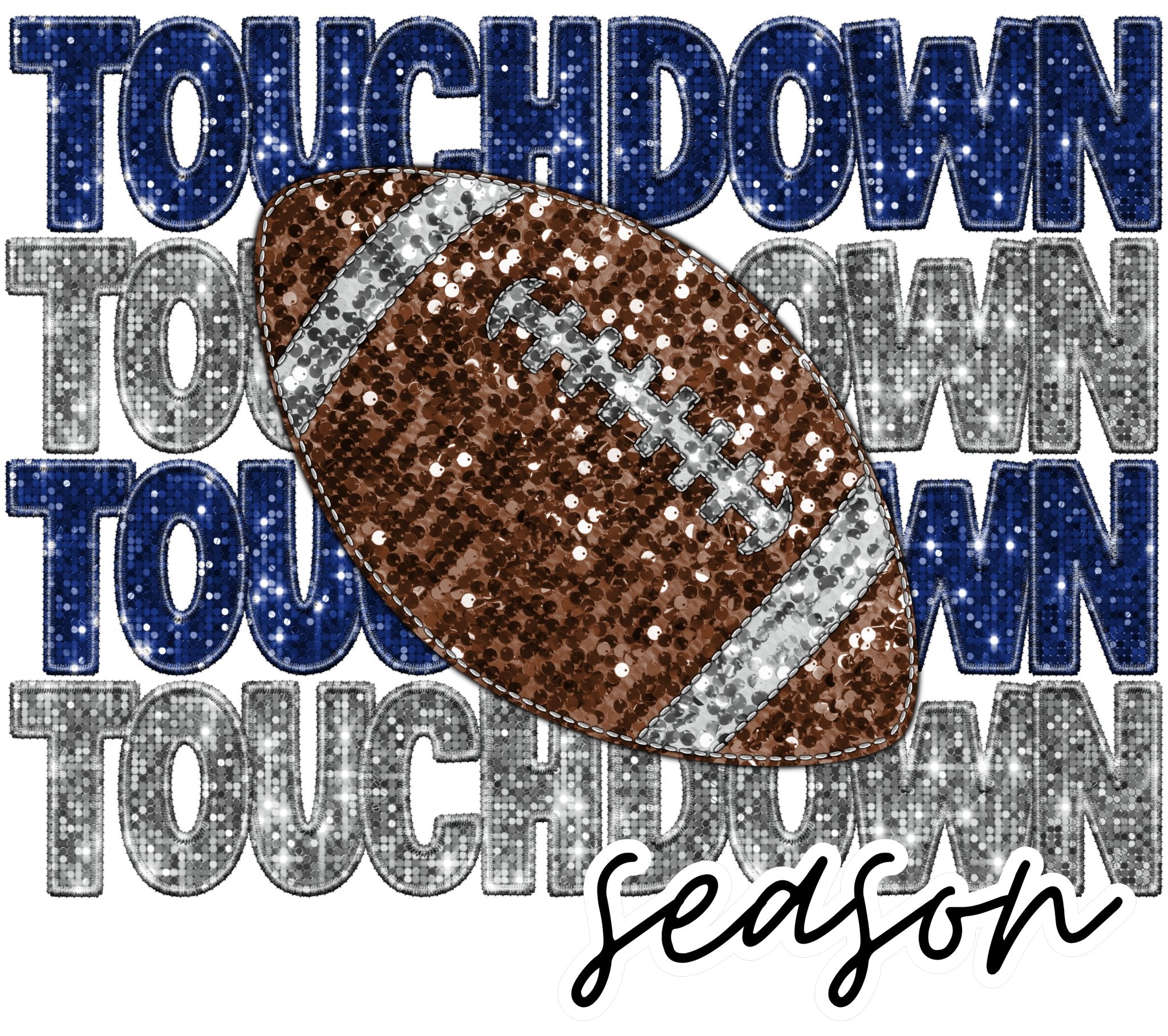 Touchdown Season Blue Sequin DTF Transfer - My Vinyl Craft