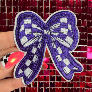 Purple Checkered Bow  Iron on Patch