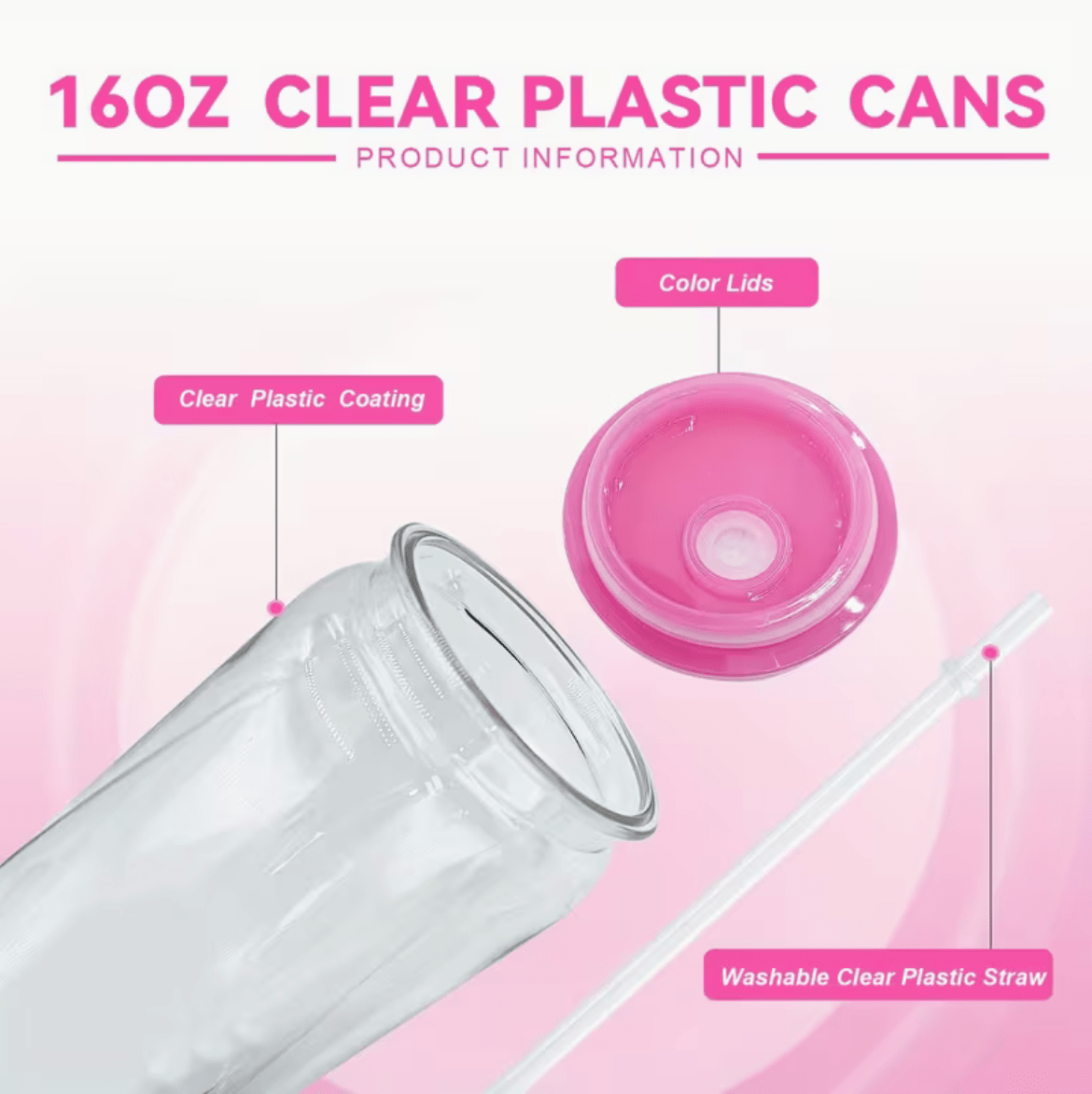 16oz. Plastic Can Cup with Lid and Straw - My Vinyl Craft