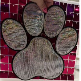 Silver Paw Print Large Iron On Patch