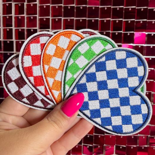 Checkered Hearts Iron on Patch