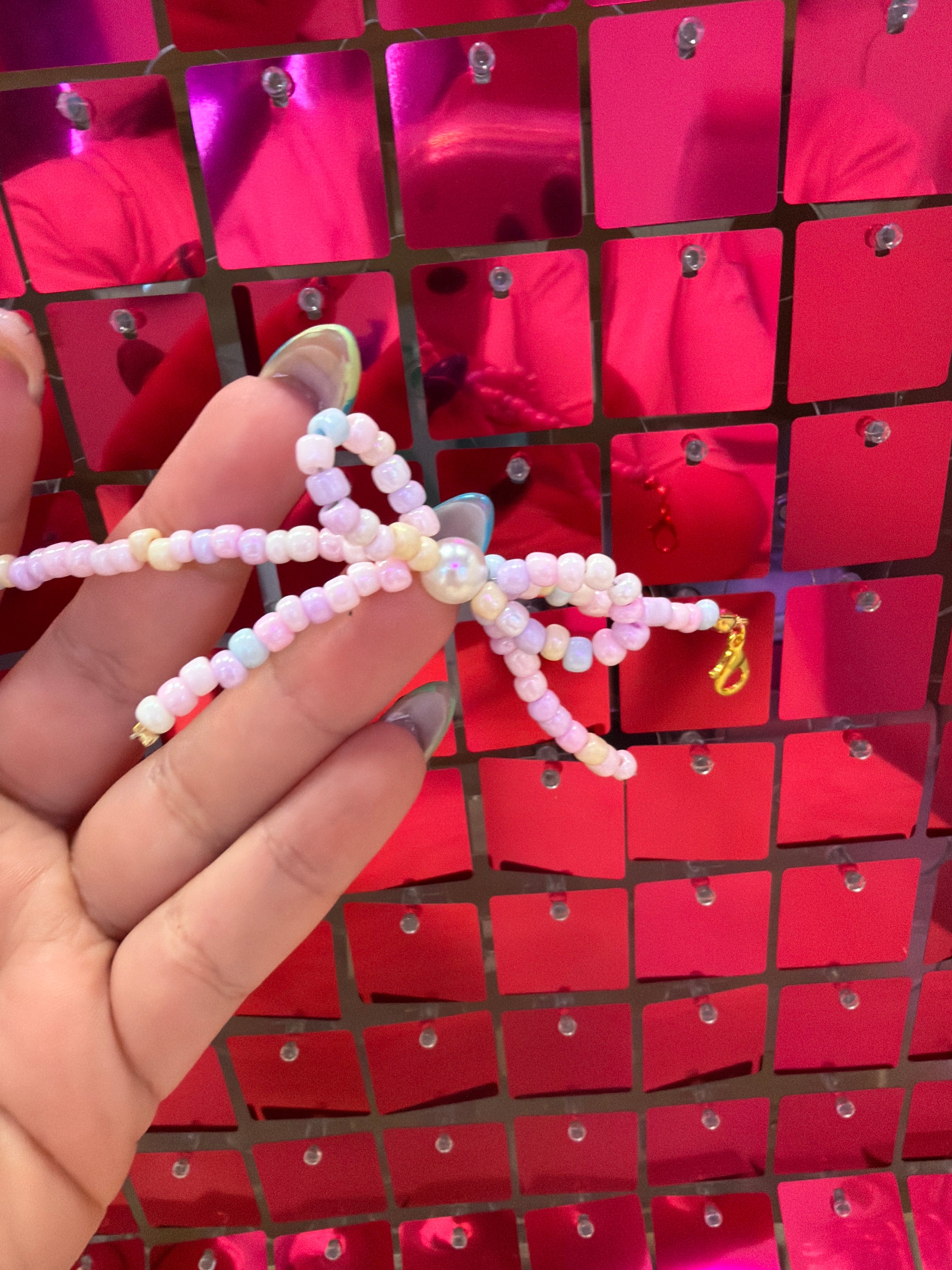 Pastel Candy Pearl Bow Hat Chain