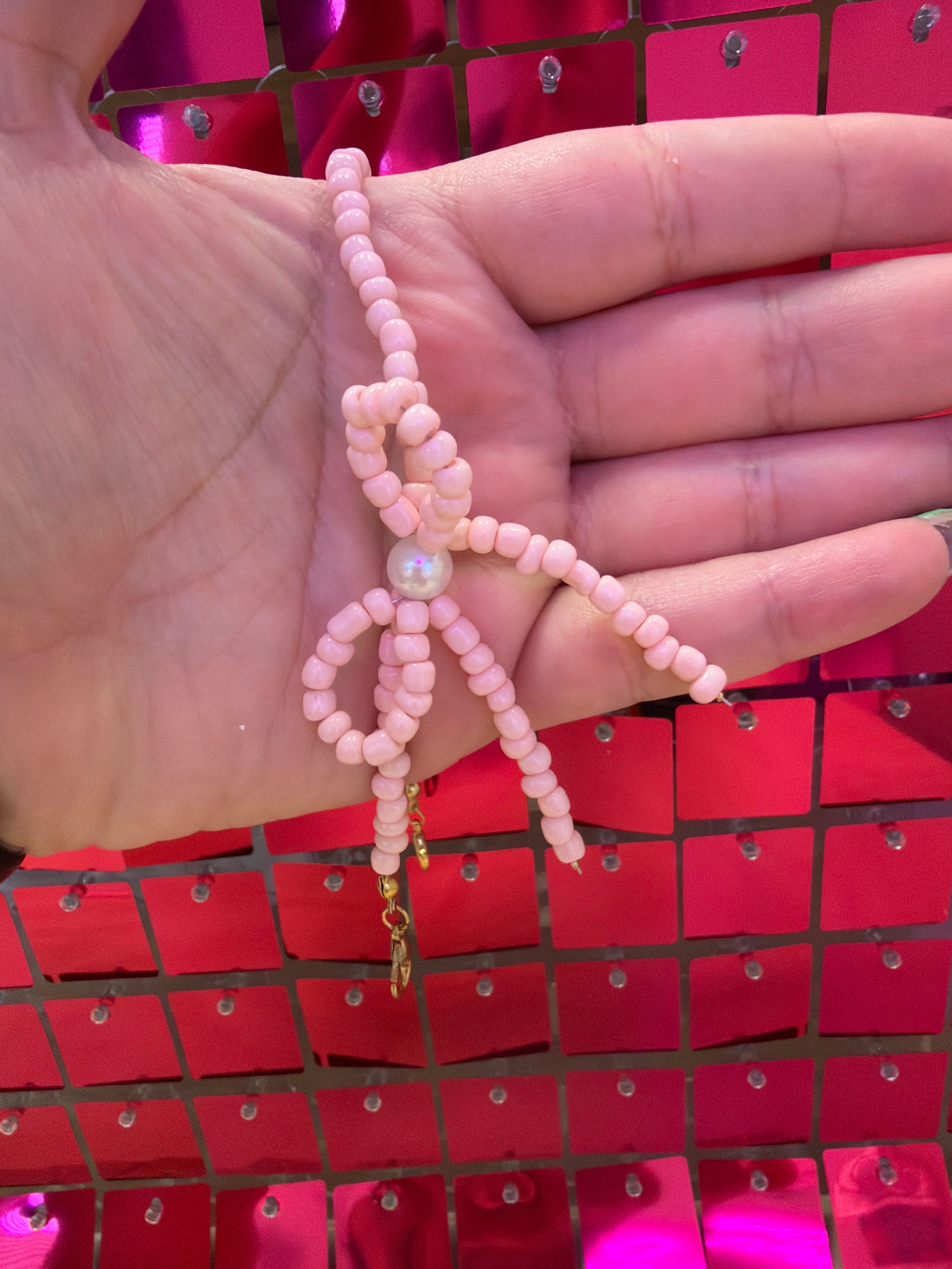 Pink Pearl Bow Hat Chain