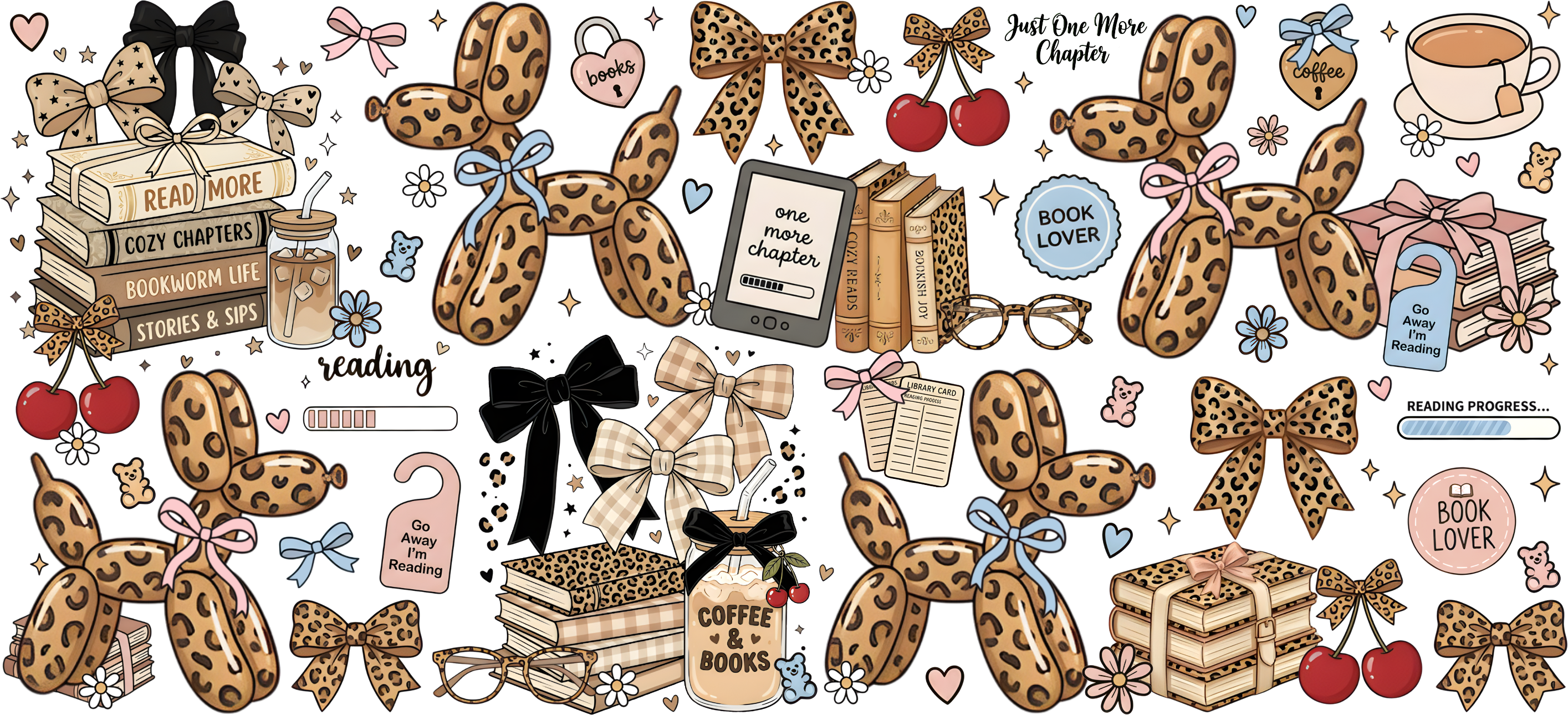 UV119 - Leopard Balloon Books  UV DTF Cup Wrap