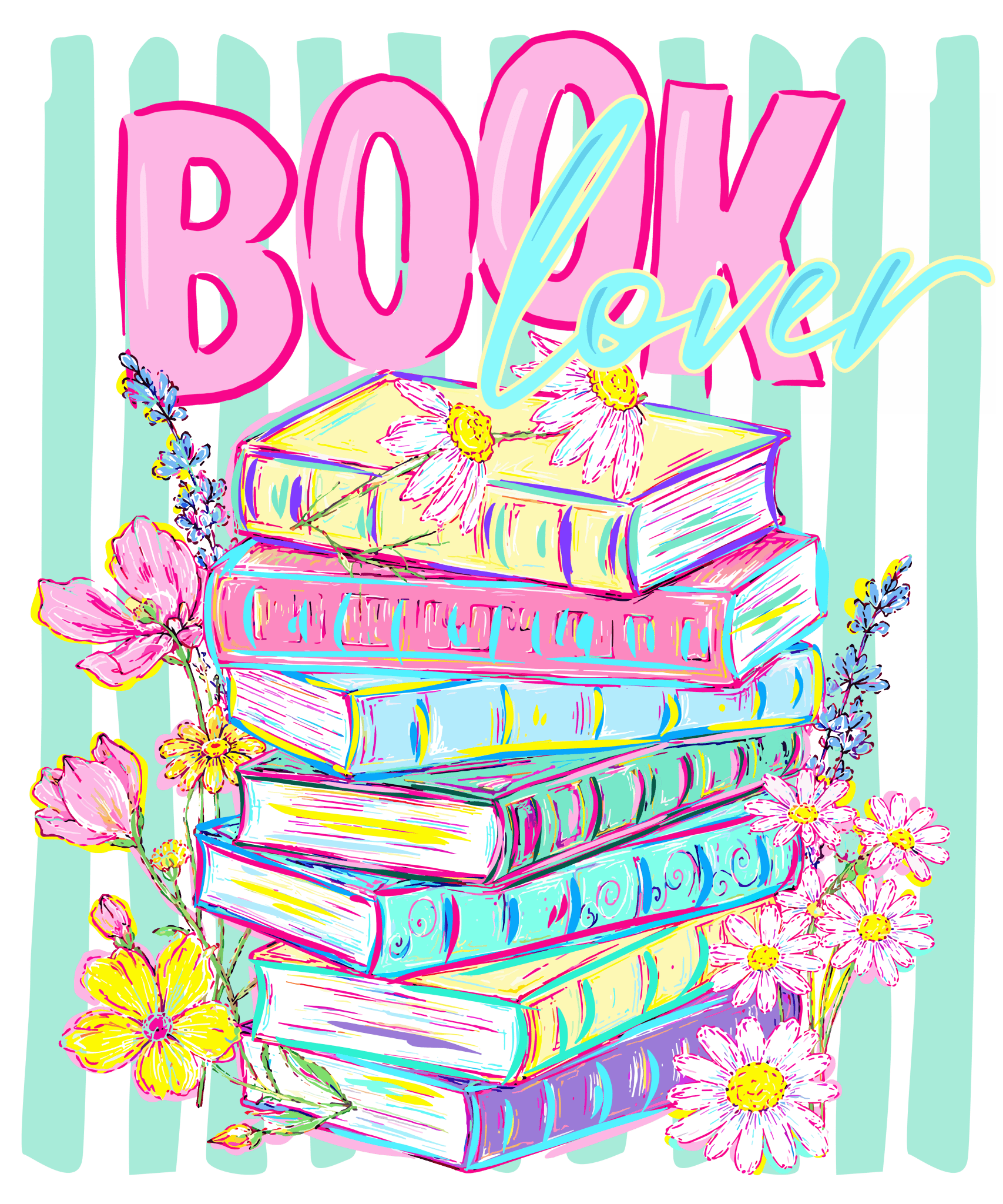 B13 - Book Lover Flowers DTF Transfer - My Vinyl Craft