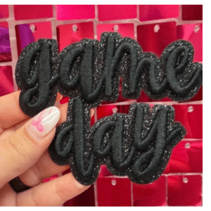 Black Gameday Script Iron On Patch - My Vinyl Craft