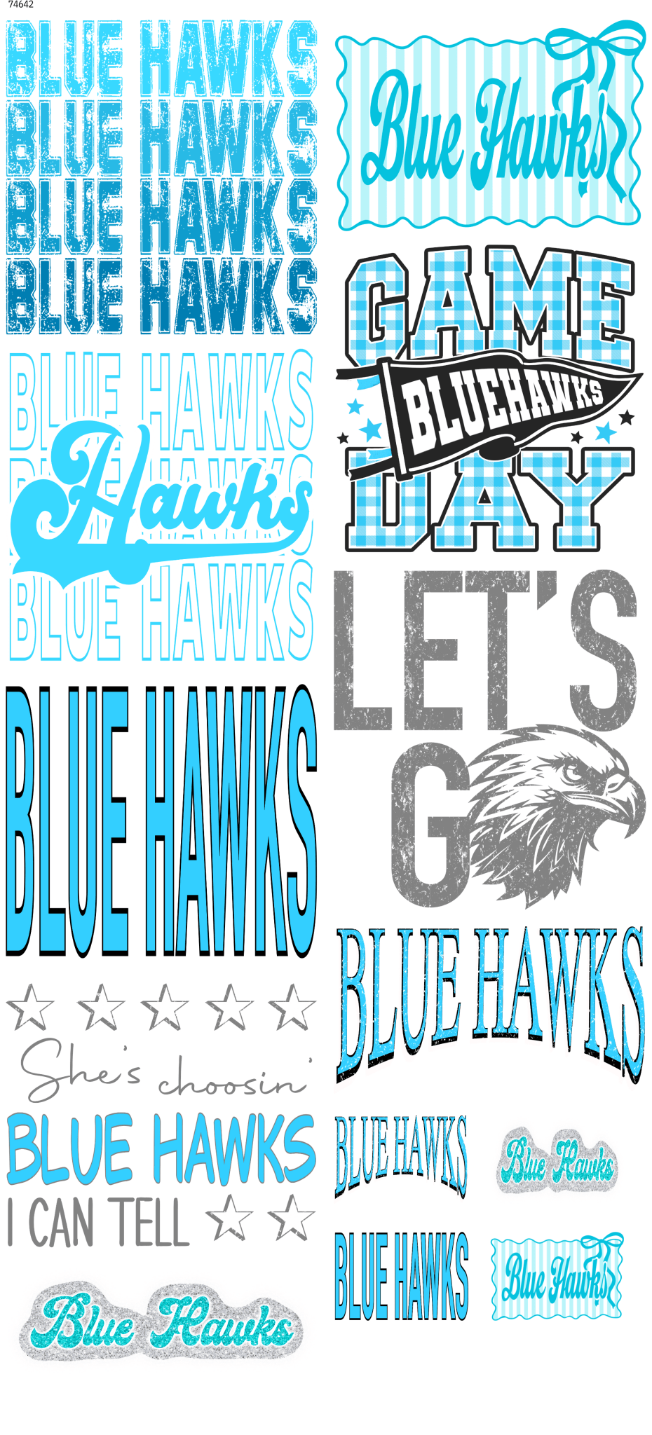 Blue Hawks 26 Mascot Pre-Made DTF Gangsheet - My Vinyl Craft