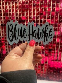 Blue Hawks Script Leather Iron On Patch - My Vinyl Craft