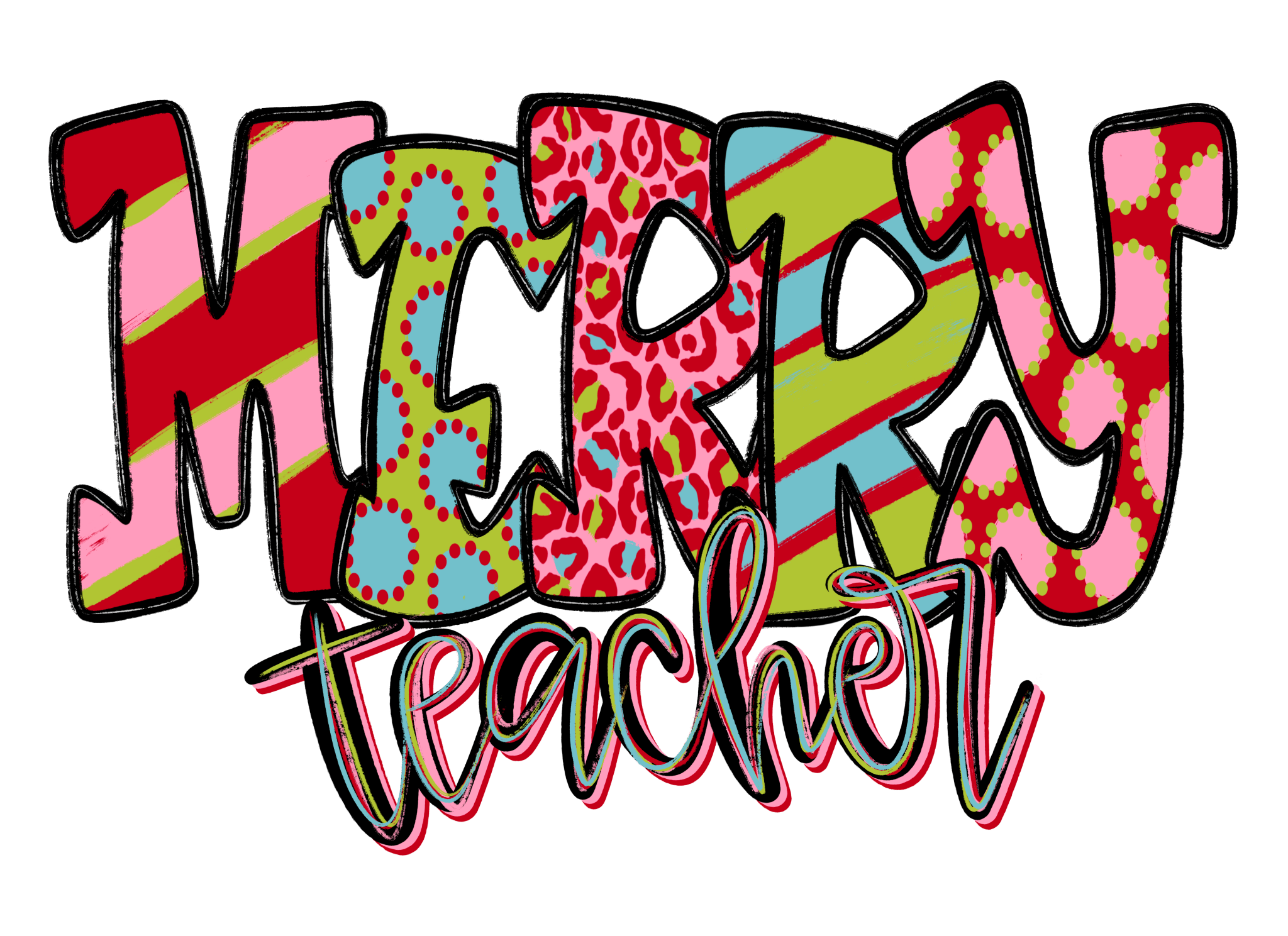 CH29 - Preppy Christmas Teacher DTF Transfer - My Vinyl Craft