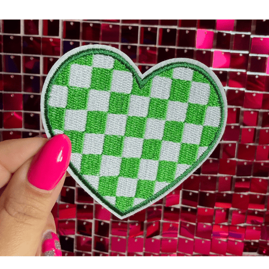 Checkered Hearts Iron on Patch - My Vinyl Craft