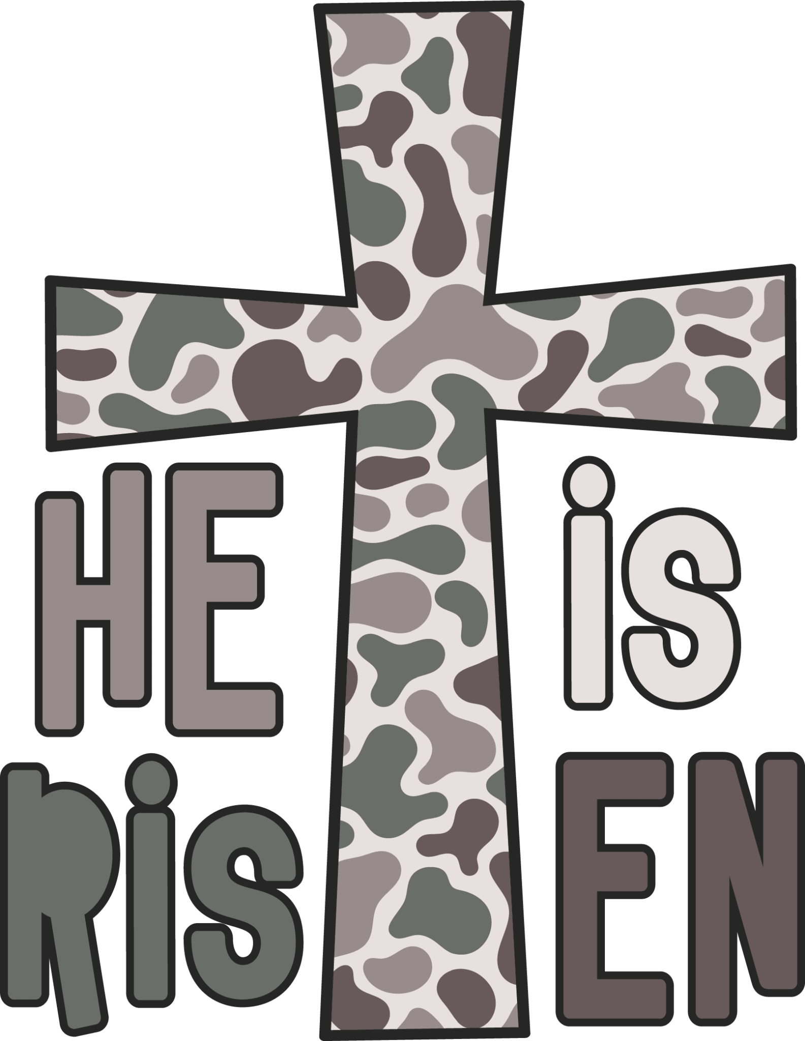 ET15 - He Is Risen Camo DTF Transfer - My Vinyl Craft